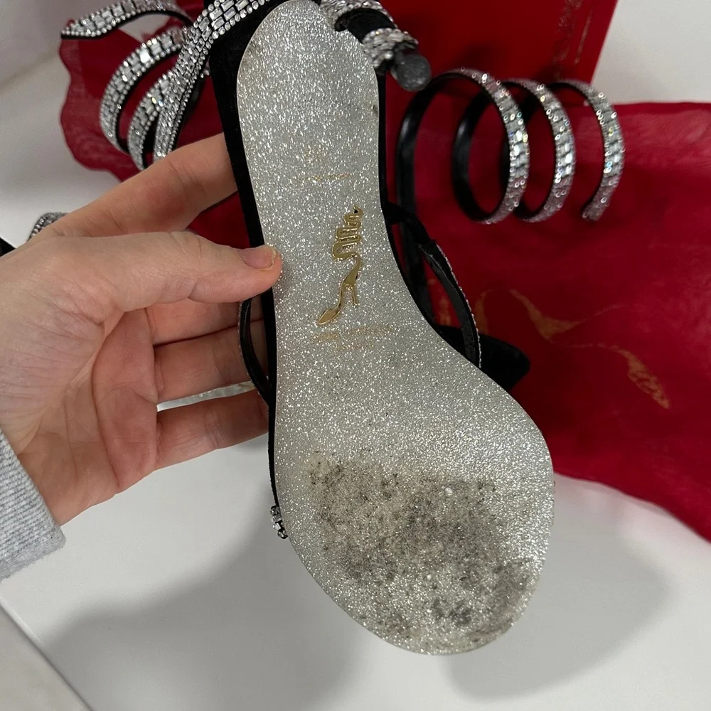 Rene Caovilla Black and Silver Strappy Heels - Picture 3 of 4